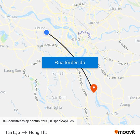 Tân Lập to Hồng Thái map