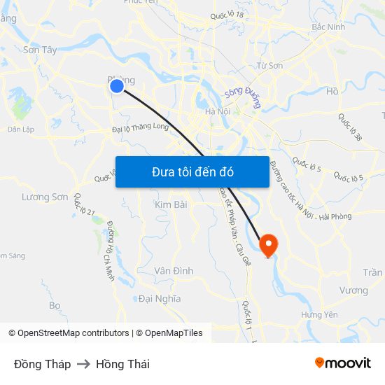Đồng Tháp to Hồng Thái map