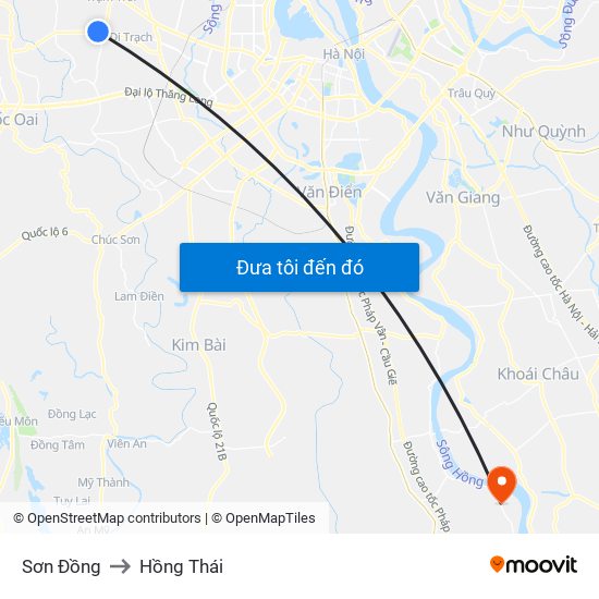 Sơn Đồng to Hồng Thái map