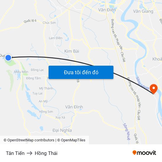 Tân Tiến to Hồng Thái map