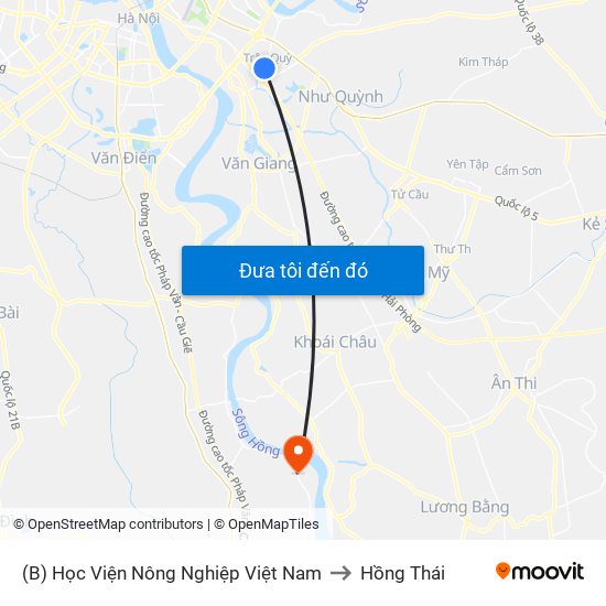 (B) Học Viện Nông Nghiệp Việt Nam to Hồng Thái map