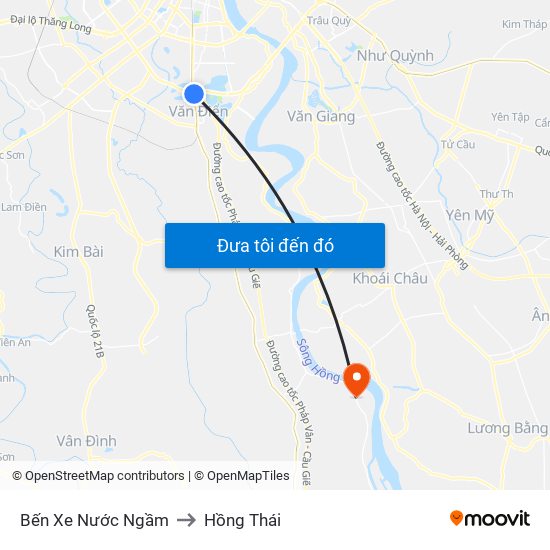Bến Xe Nước Ngầm to Hồng Thái map