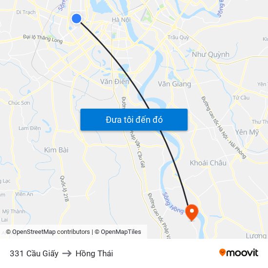 331 Cầu Giấy to Hồng Thái map