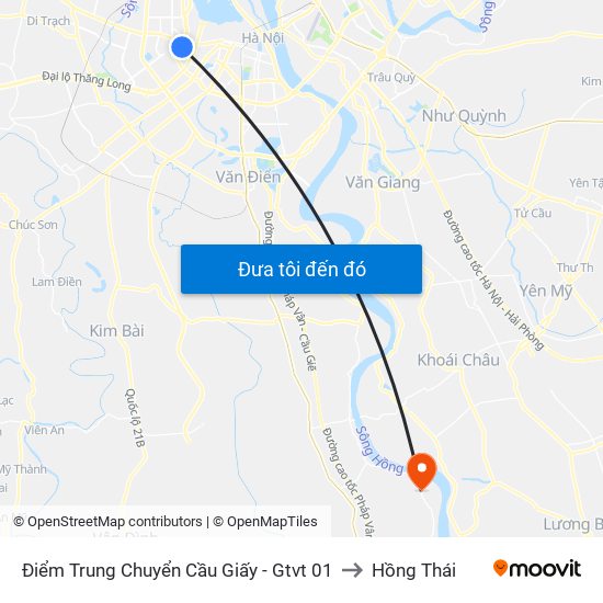 Điểm Trung Chuyển Cầu Giấy - Gtvt 01 to Hồng Thái map