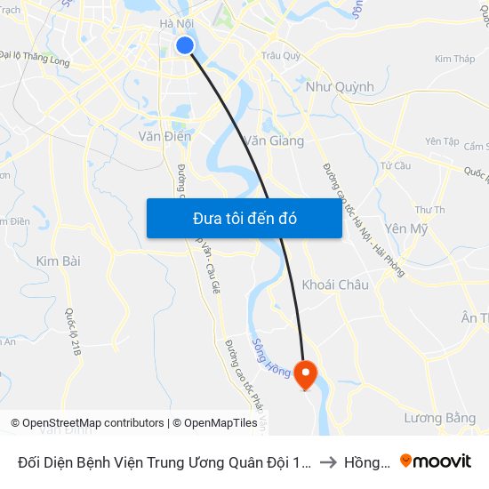 Đối Diện Bệnh Viện Trung Ương Quân Đội 108 - Trần Hưng Đạo to Hồng Thái map