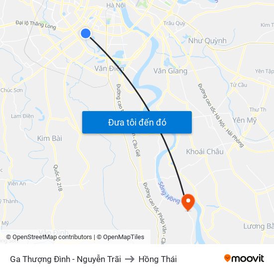 Ga Thượng Đình - Nguyễn Trãi to Hồng Thái map