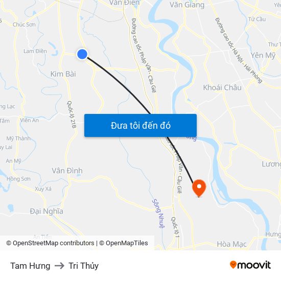 Tam Hưng to Tri Thủy map