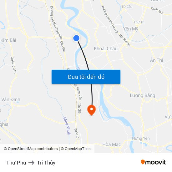 Thư Phú to Tri Thủy map