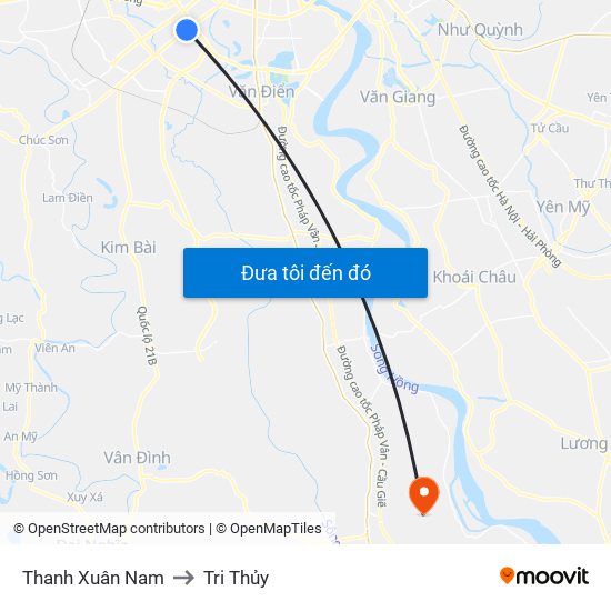 Thanh Xuân Nam to Tri Thủy map