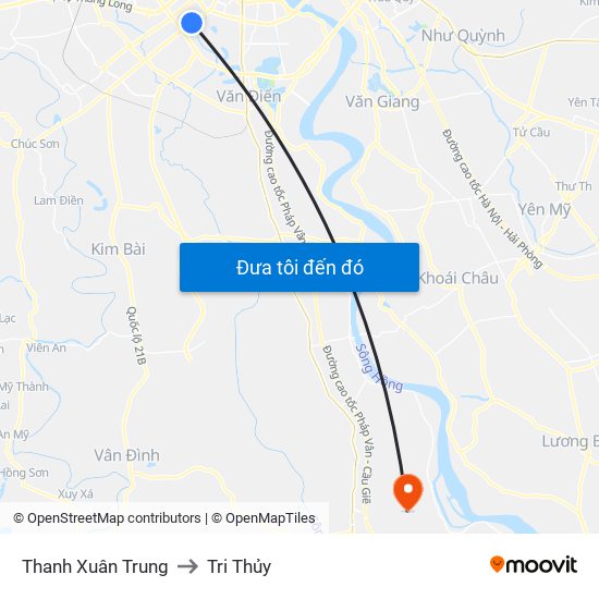 Thanh Xuân Trung to Tri Thủy map