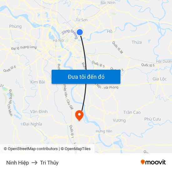 Ninh Hiệp to Tri Thủy map