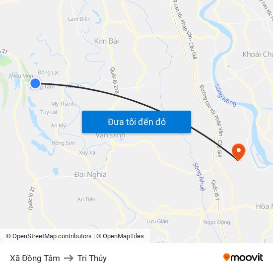 Xã Đồng Tâm to Tri Thủy map