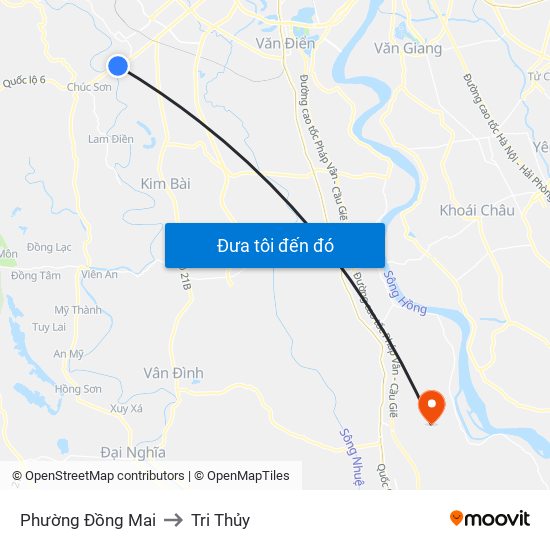 Phường Đồng Mai to Tri Thủy map