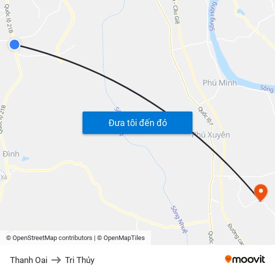 Thanh Oai to Tri Thủy map