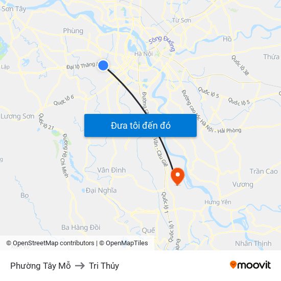 Phường Tây Mỗ to Tri Thủy map