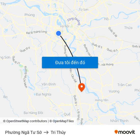 Phường Ngã Tư Sở to Tri Thủy map