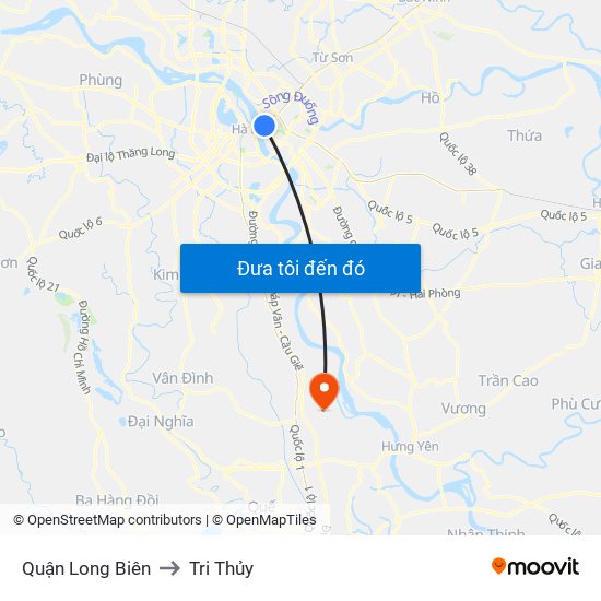 Quận Long Biên to Tri Thủy map