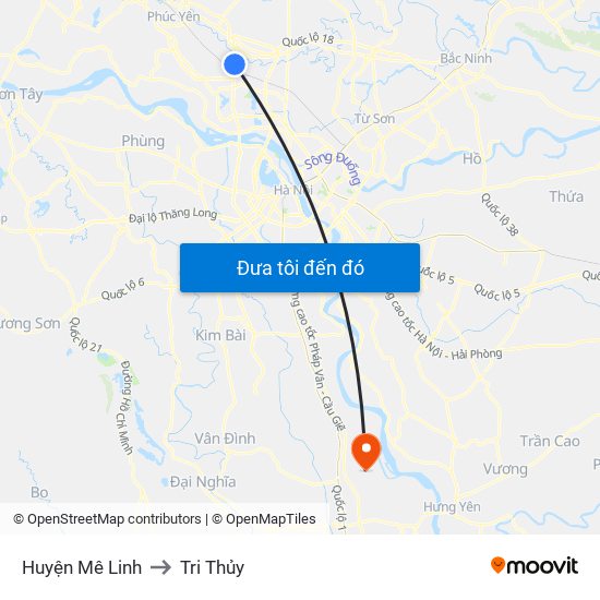 Huyện Mê Linh to Tri Thủy map