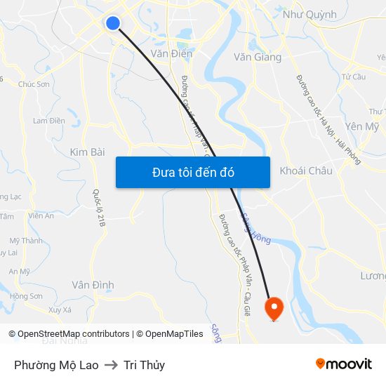 Phường Mộ Lao to Tri Thủy map