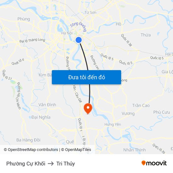 Phường Cự Khối to Tri Thủy map