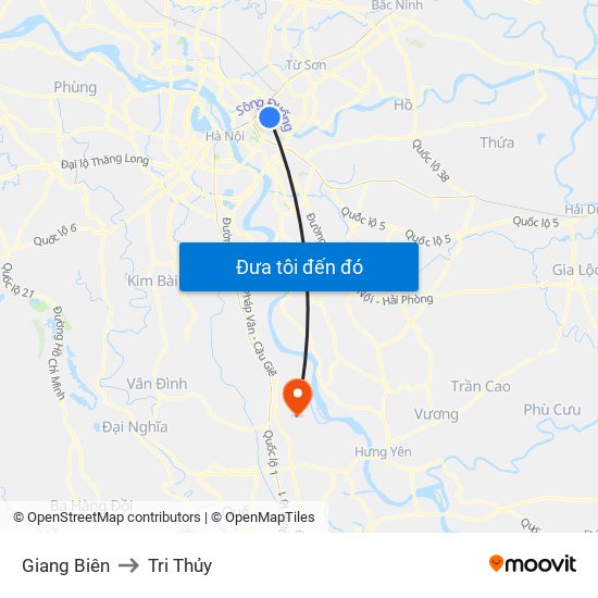 Giang Biên to Tri Thủy map