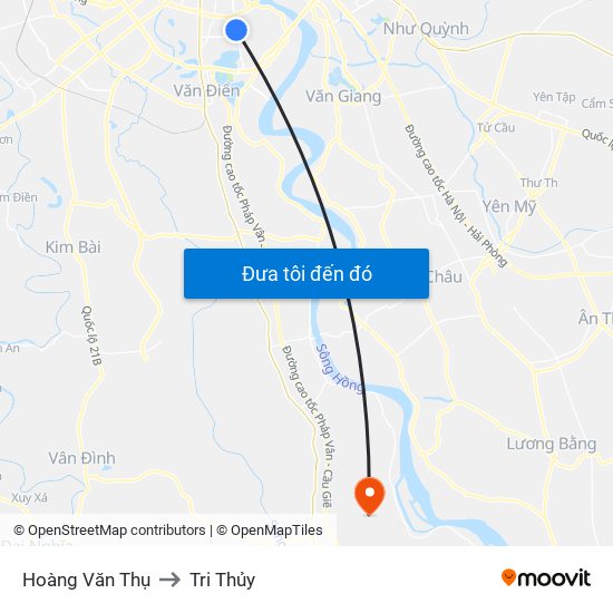 Hoàng Văn Thụ to Tri Thủy map
