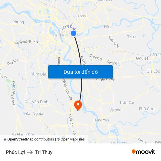 Phúc Lợi to Tri Thủy map