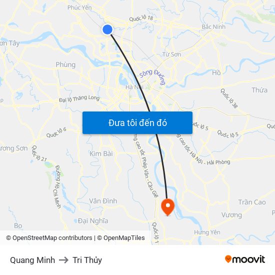 Quang Minh to Tri Thủy map