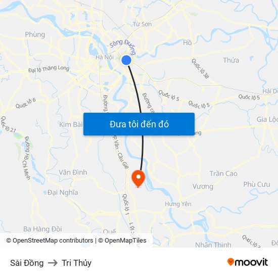 Sài Đồng to Tri Thủy map