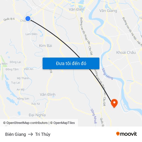 Biên Giang to Tri Thủy map