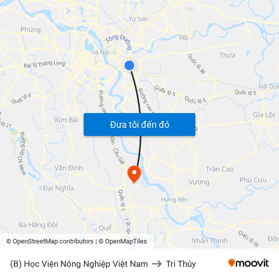(B) Học Viện Nông Nghiệp Việt Nam to Tri Thủy map