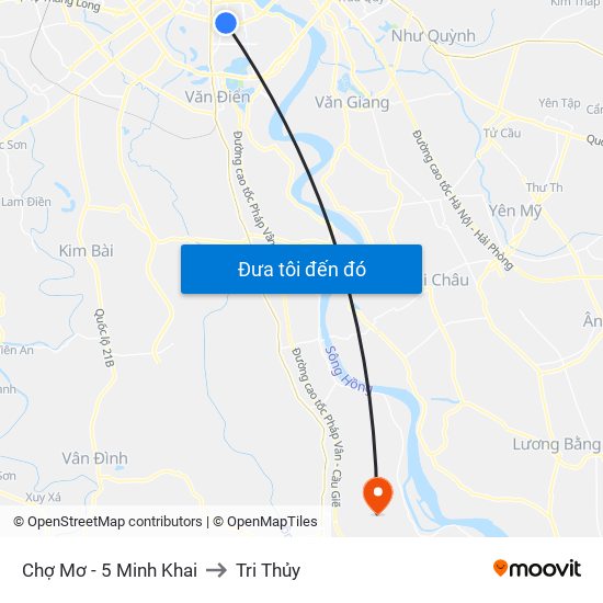 Chợ Mơ - 5 Minh Khai to Tri Thủy map