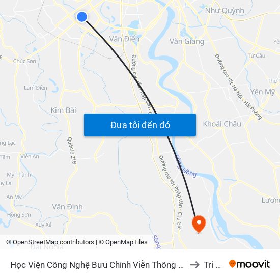 Học Viện Công Nghệ Bưu Chính Viễn Thông - Trần Phú (Hà Đông) to Tri Thủy map
