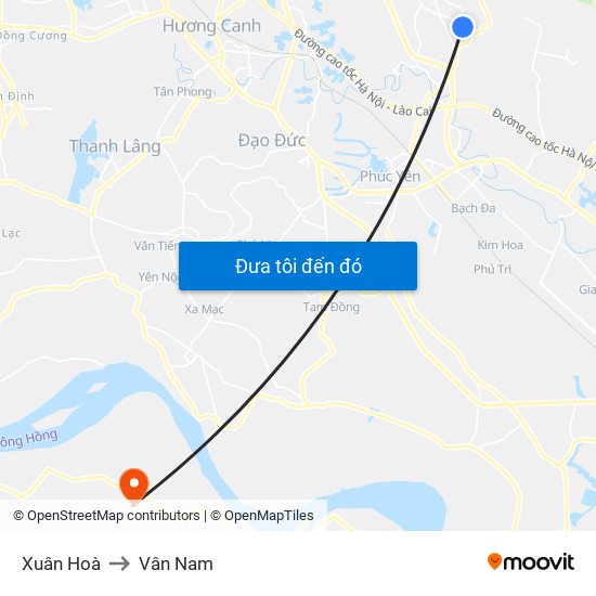 Xuân Hoà to Vân Nam map