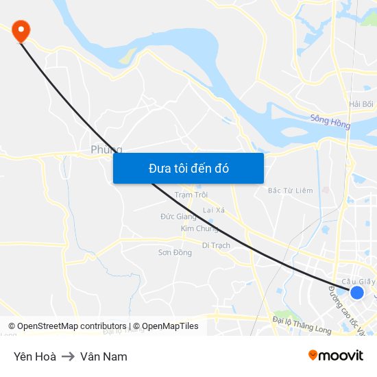 Yên Hoà to Vân Nam map
