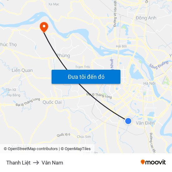 Thanh Liệt to Vân Nam map