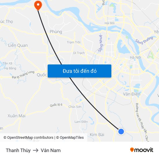 Thanh Thùy to Vân Nam map