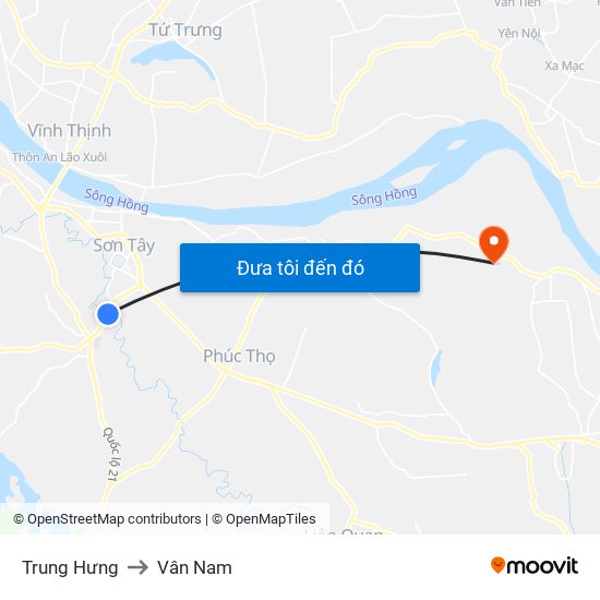 Trung Hưng to Vân Nam map