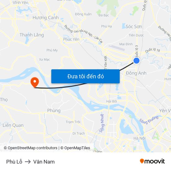 Phù Lỗ to Vân Nam map
