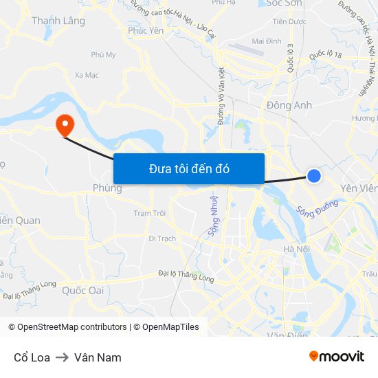 Cổ Loa to Vân Nam map