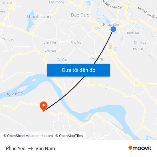 Phúc Yên to Vân Nam map
