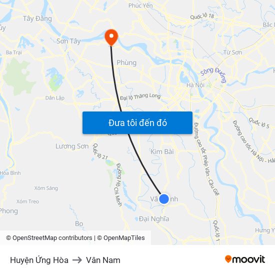 Huyện Ứng Hòa to Vân Nam map