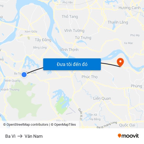 Ba Vì to Vân Nam map