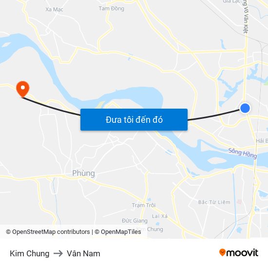 Kim Chung to Vân Nam map