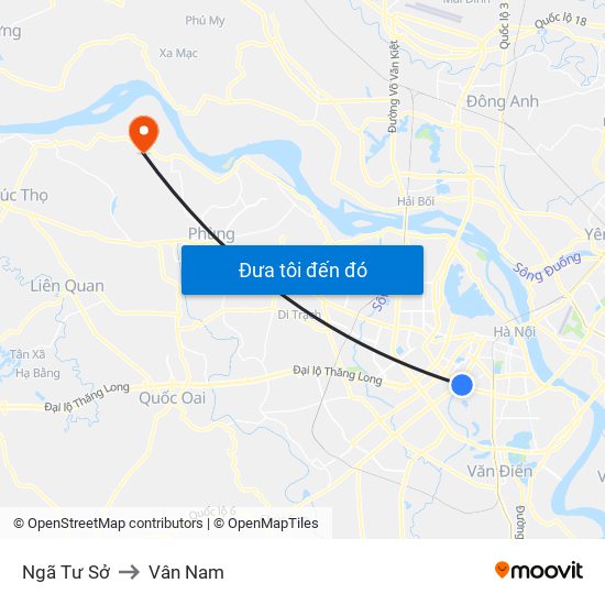 Ngã Tư Sở to Vân Nam map