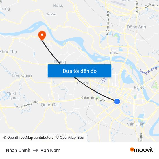 Nhân Chính to Vân Nam map