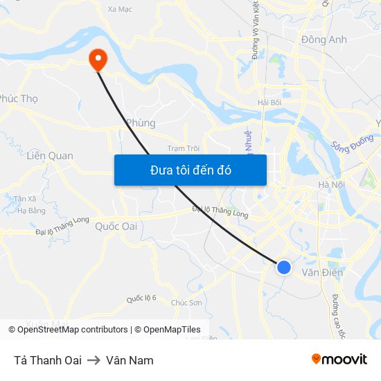 Tả Thanh Oai to Vân Nam map