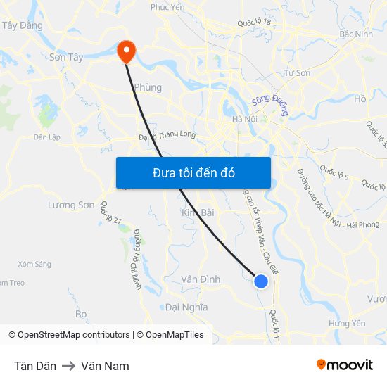 Tân Dân to Vân Nam map