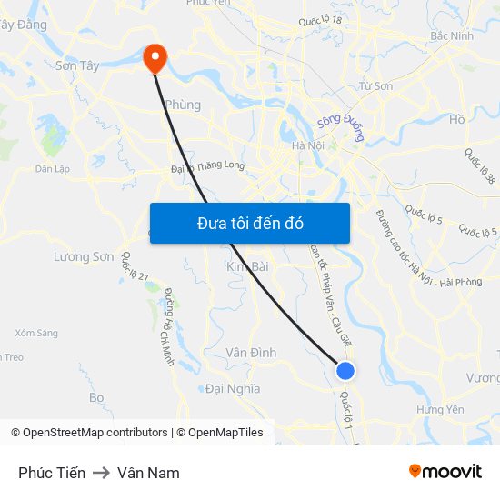 Phúc Tiến to Vân Nam map