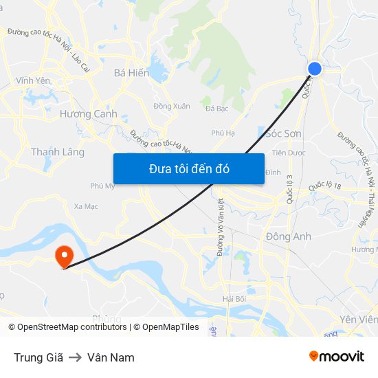 Trung Giã to Vân Nam map